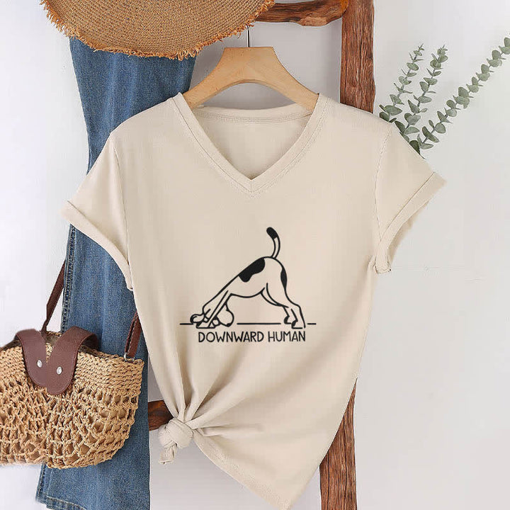 T-shirt de yoga Olivenorma à col en V pour chien tête en bas - Kaki - 2XL - image 20