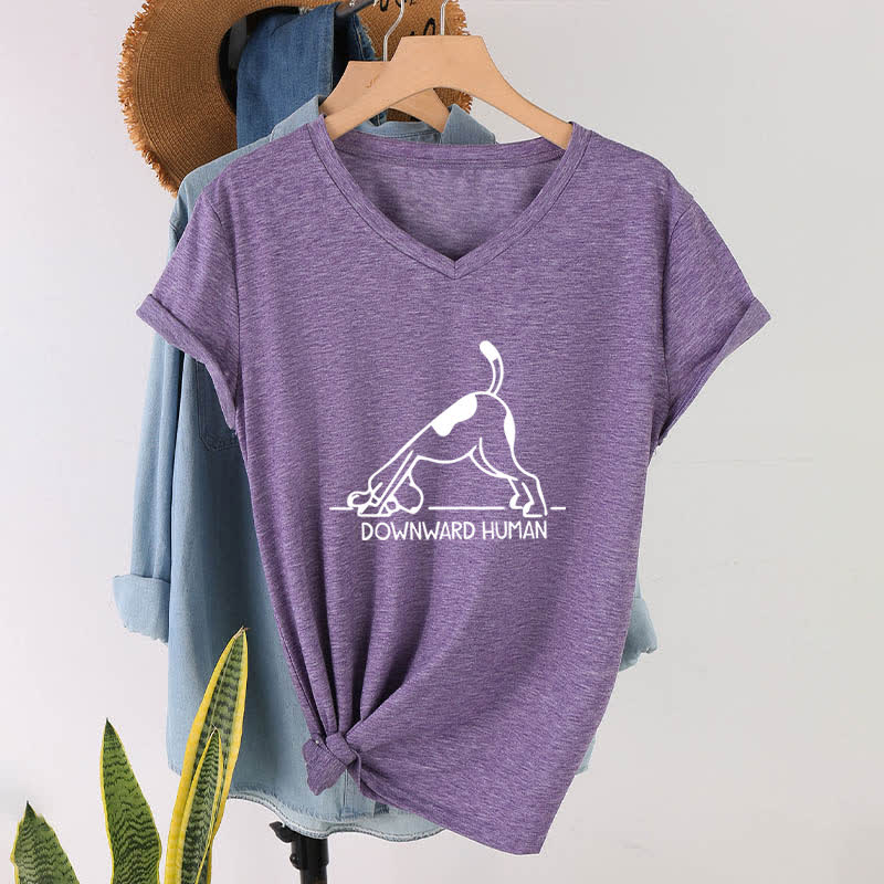 T-shirt de yoga Olivenorma à col en V pour chien tête en bas - Violet - 2XL - image 0