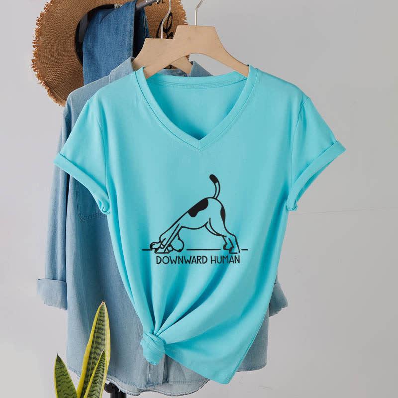 T-shirt de yoga Olivenorma à col en V pour chien tête en bas - Lac Bleu - 2XL - image 22