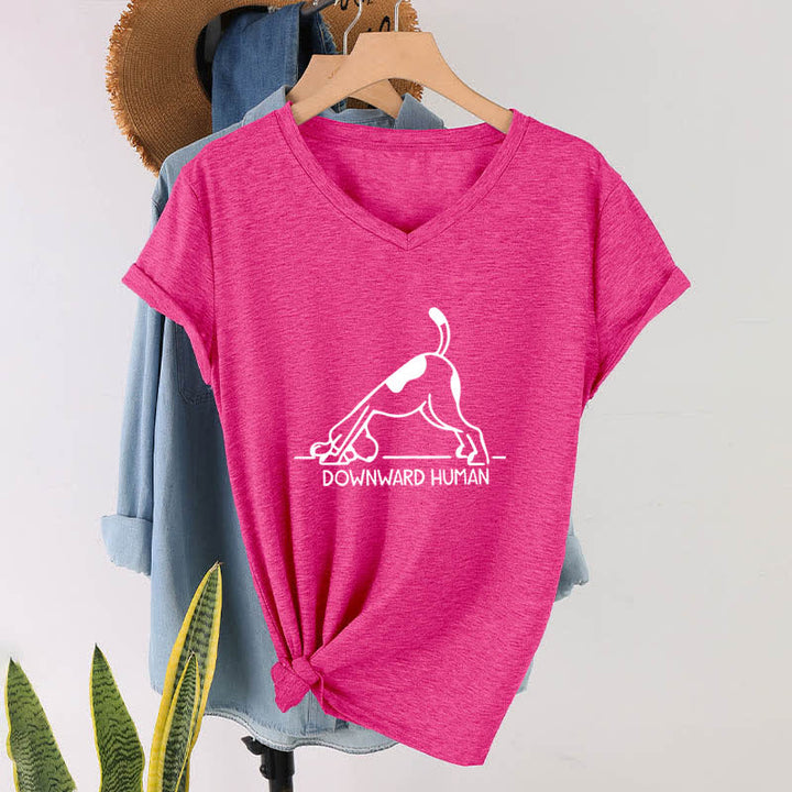 T-shirt de yoga Olivenorma à col en V pour chien tête en bas - Rose Rouge - 2XL - image 18