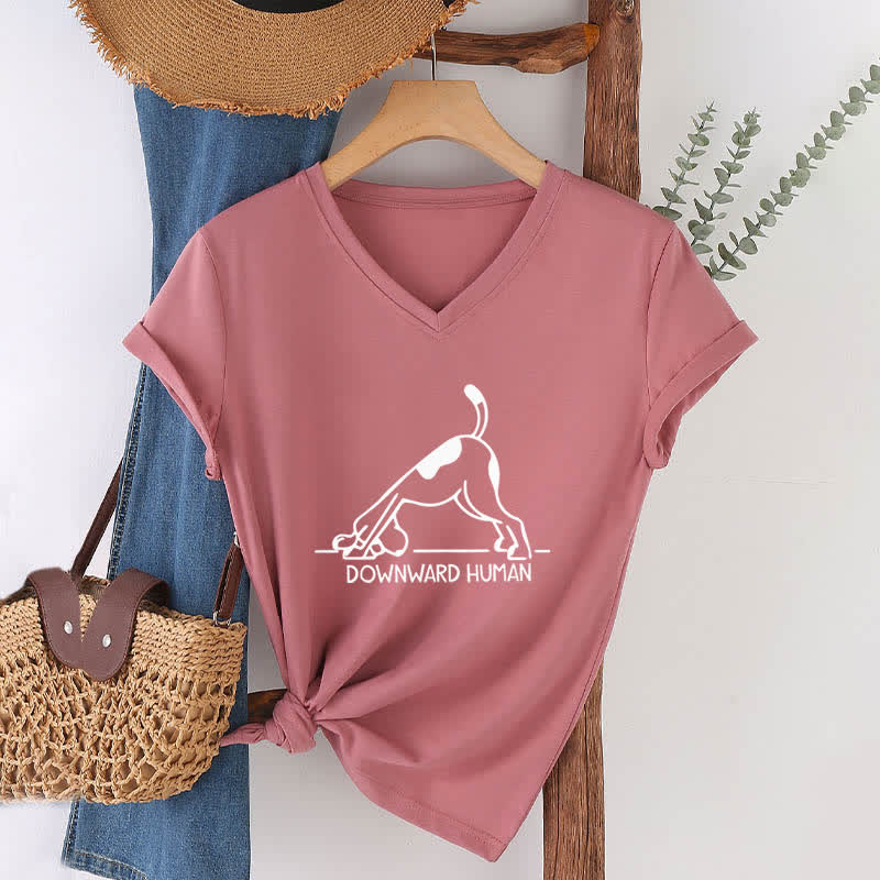 T-shirt de yoga Olivenorma à col en V pour chien tête en bas - Rose - 2XL - image 16