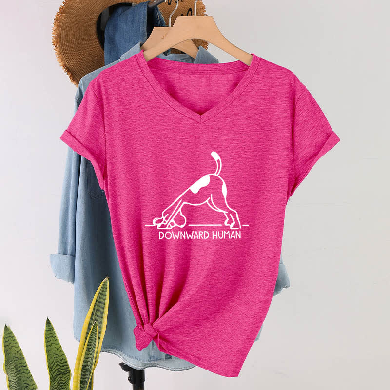 T-shirt de yoga Olivenorma à col en V pour chien tête en bas - Rose Rouge - 2XL - image 19