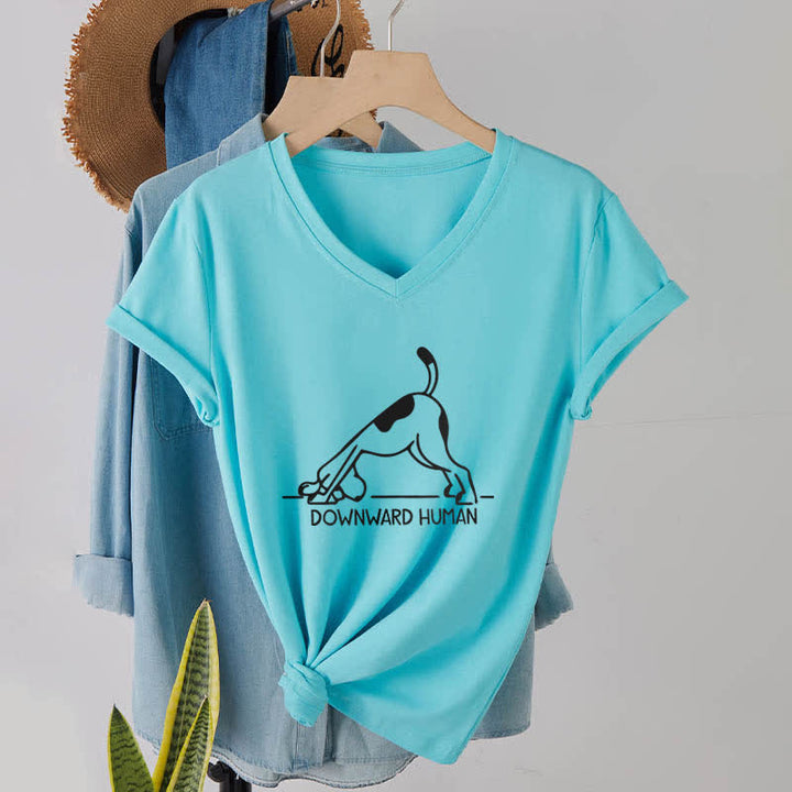 T-shirt de yoga Olivenorma à col en V pour chien tête en bas - Lac Bleu - 2XL - image 23