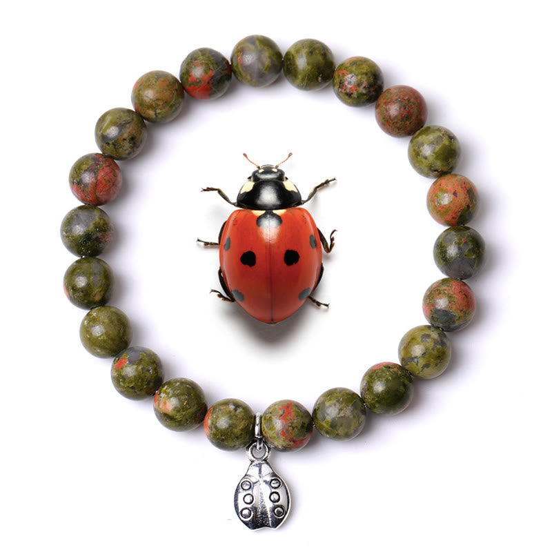 Bracelet Olivenorma Lucky 7 Coccinelle avec breloque en pierres précieuses - Unakite - image 1