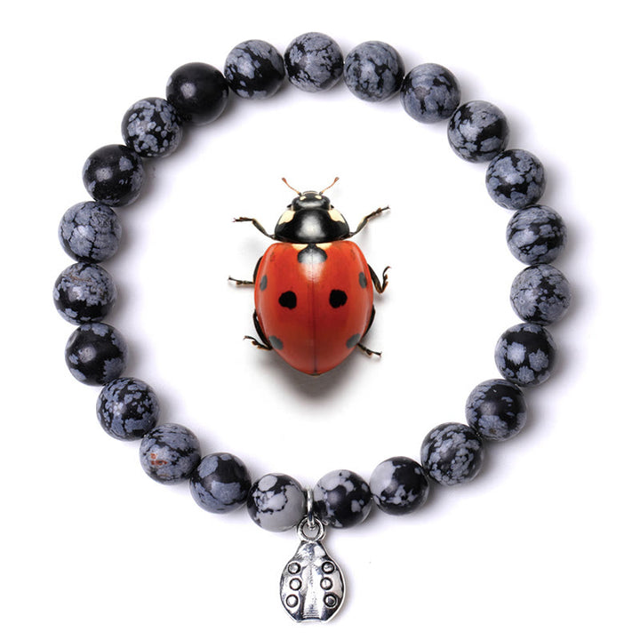 Bracelet Olivenorma Lucky 7 Coccinelle avec breloque en pierres précieuses - Obsidienne flocon de neige - image 33