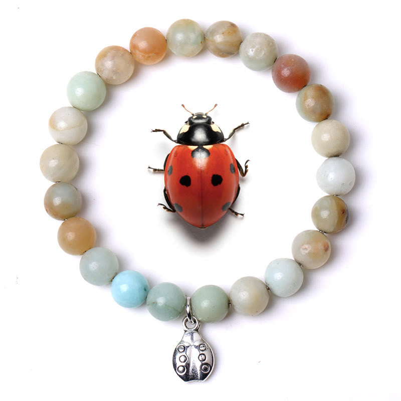 Bracelet Olivenorma Lucky 7 Coccinelle avec breloque en pierres précieuses - Amazonite - image 9