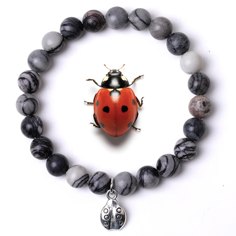 Bracelet Olivenorma Lucky 7 Coccinelle avec breloque en pierres précieuses - Agate filet noire - image 43