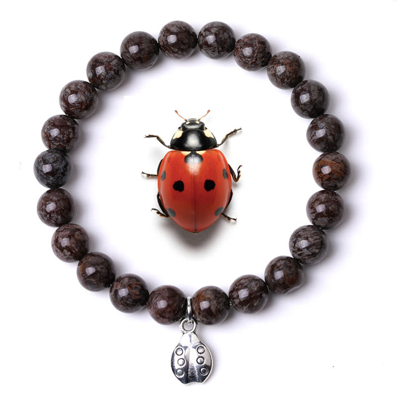 Bracelet Olivenorma Lucky 7 Coccinelle avec breloque en pierres précieuses - Obsidienne flocon de neige brune - image 31