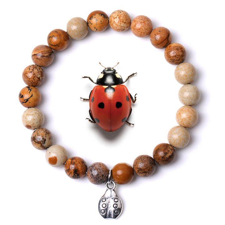 Bracelet Olivenorma Lucky 7 Coccinelle avec breloque en pierres précieuses - Photo Jasper - image 19