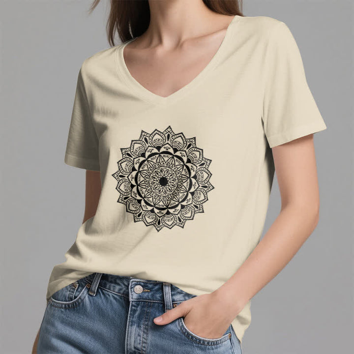 Olivenorma Mandala Lotus Boho Fleur Yoga T-shirt col V - image 21