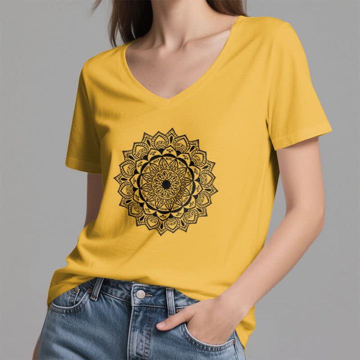 Olivenorma Mandala Lotus Boho Fleur Yoga T-shirt col V - image 15