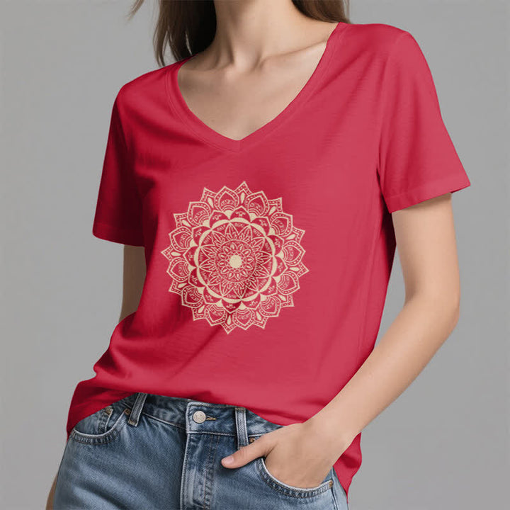 Olivenorma Mandala Lotus Boho Fleur Yoga T-shirt col V - image 13