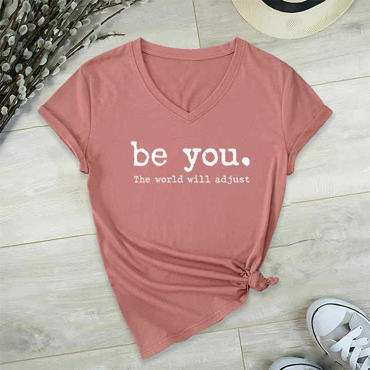 T-shirt col V Olivenorma « Soyez vous-même, le monde s'adaptera » - Rose - 2XL - image 17