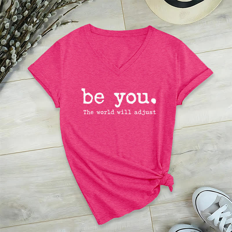 T-shirt col V Olivenorma « Soyez vous-même, le monde s'adaptera » - Rose Rouge - 2XL - image 19