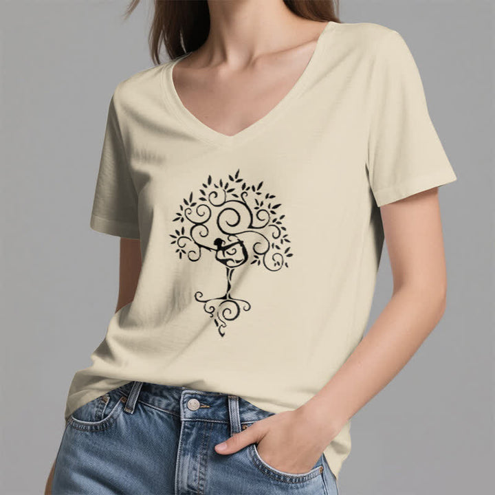 T-shirt col V Olivenorma Yoga Tree Posture - image 21