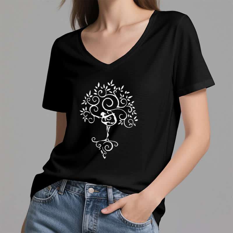 T-shirt col V Olivenorma Yoga Tree Posture - image 17