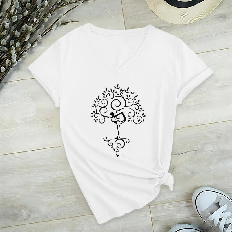 T-shirt col V Olivenorma Yoga Tree Posture - Blanc - 2XL - image 1