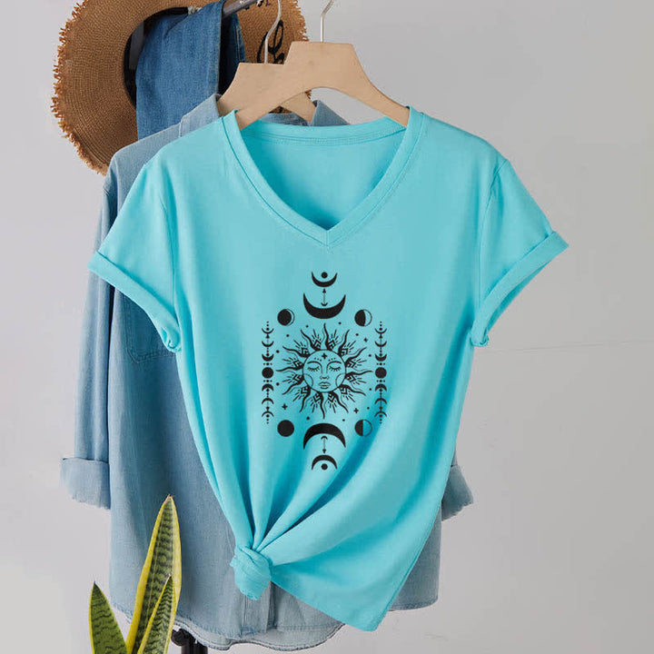 T-shirt de yoga esthétique Olivenorma à col en V, motif soleil et lune - Lac Bleu - image 23