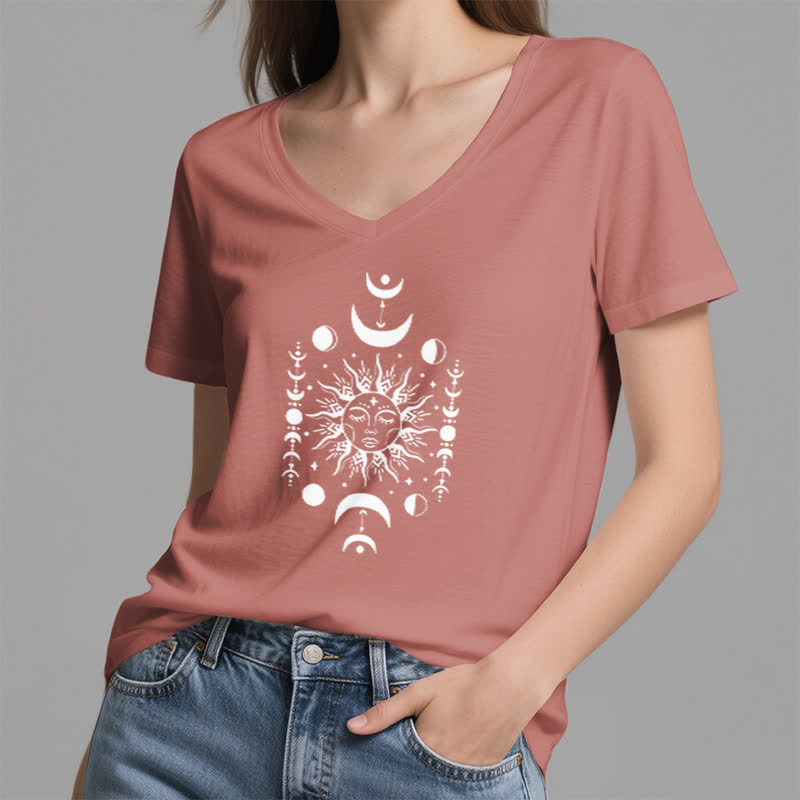 T-shirt de yoga esthétique Olivenorma à col en V, motif soleil et lune - image 18