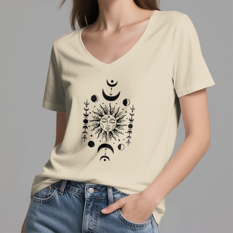 T-shirt de yoga esthétique Olivenorma à col en V, motif soleil et lune - image 21