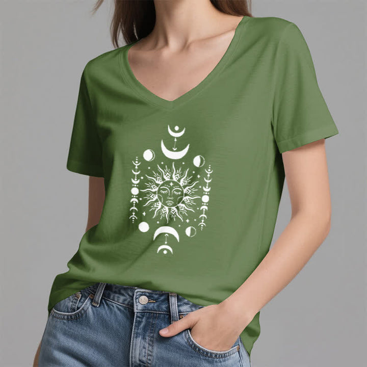 T-shirt de yoga esthétique Olivenorma à col en V, motif soleil et lune - image 8