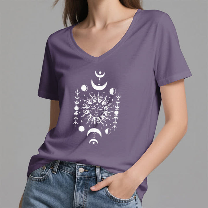 T-shirt de yoga esthétique Olivenorma à col en V, motif soleil et lune - image 25