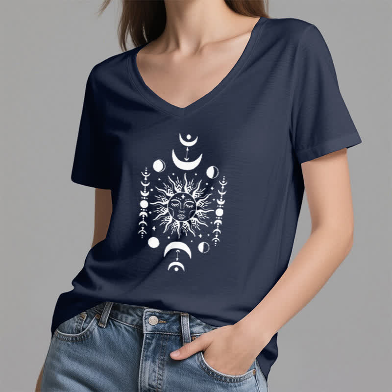 T-shirt de yoga esthétique Olivenorma à col en V, motif soleil et lune - image 3