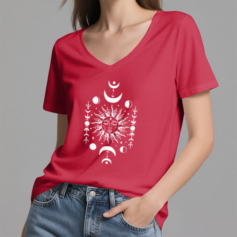 T-shirt de yoga esthétique Olivenorma à col en V, motif soleil et lune - image 13