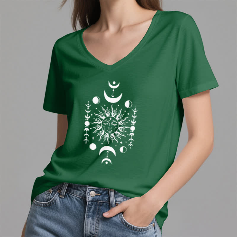 T-shirt de yoga esthétique Olivenorma à col en V, motif soleil et lune - image 5