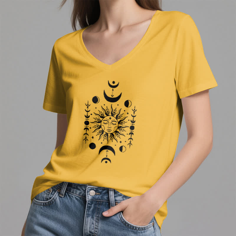 T-shirt de yoga esthétique Olivenorma à col en V, motif soleil et lune - image 15