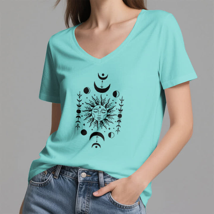 T-shirt de yoga esthétique Olivenorma à col en V, motif soleil et lune - image 24