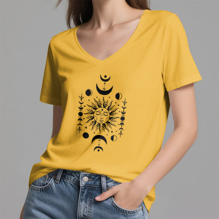 T-shirt de yoga esthétique Olivenorma à col en V, motif soleil et lune - image 16