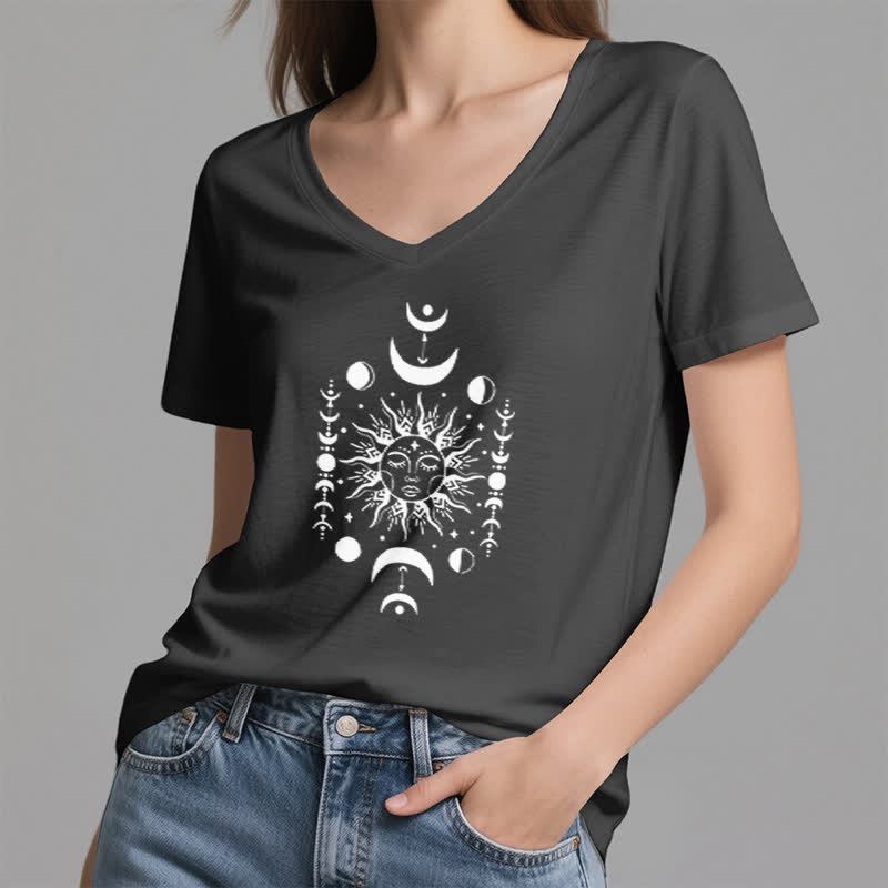 T-shirt de yoga esthétique Olivenorma à col en V, motif soleil et lune - image 9