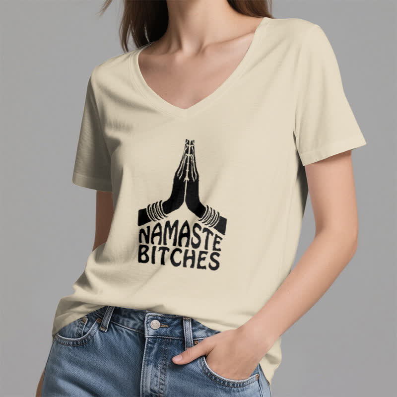T-shirt col V humoristique Olivenorma Namaste Méditation Yoga - image 23
