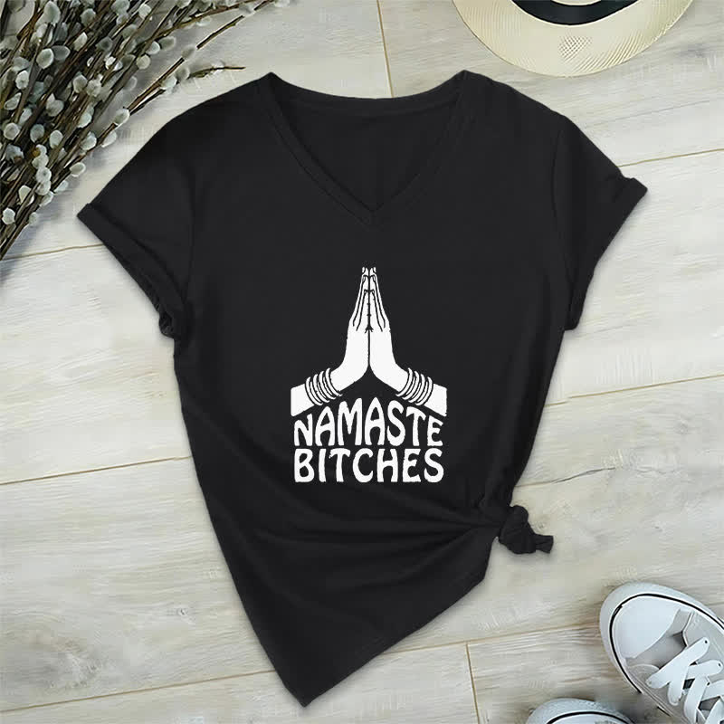 T-shirt col V humoristique Olivenorma Namaste Méditation Yoga - Noir - 2XL - image 12