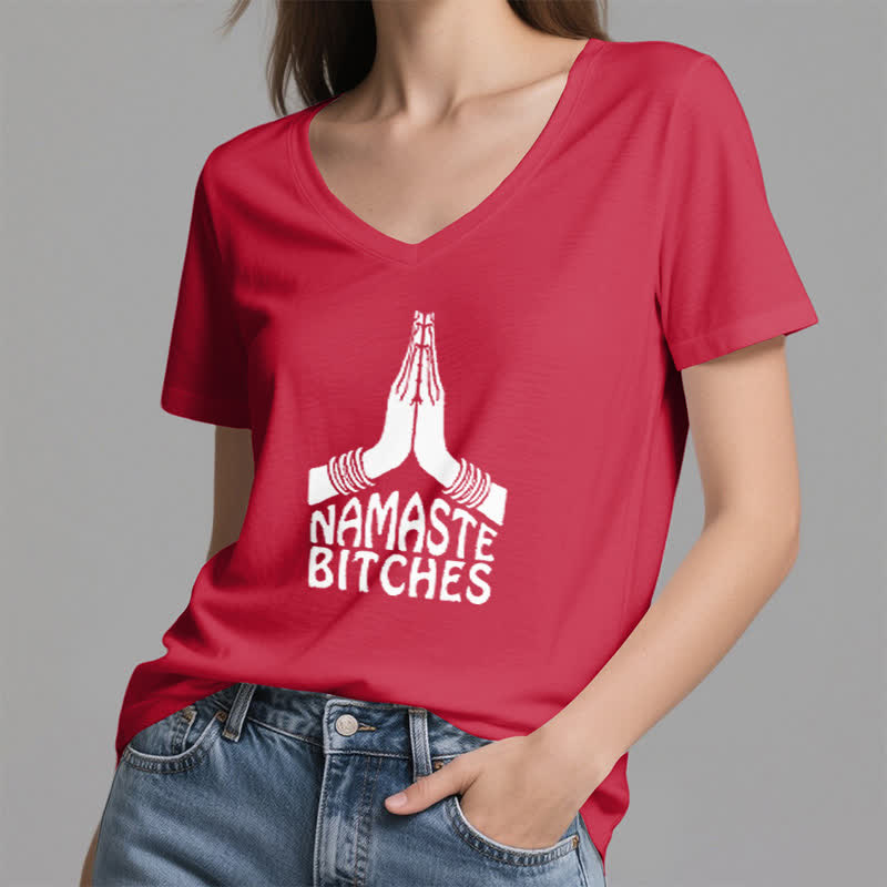 T-shirt col V humoristique Olivenorma Namaste Méditation Yoga - image 15