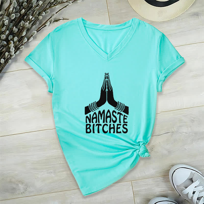 T-shirt col V humoristique Olivenorma Namaste Méditation Yoga - Lac Bleu - 2XL - image 24