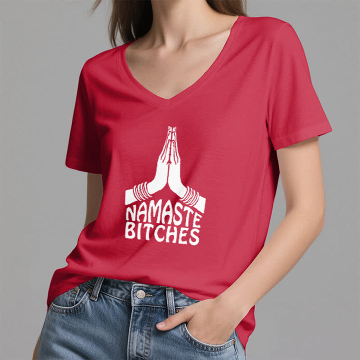 T-shirt col V humoristique Olivenorma Namaste Méditation Yoga - image 14