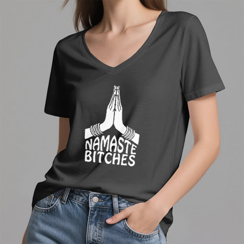 T-shirt col V humoristique Olivenorma Namaste Méditation Yoga - image 11