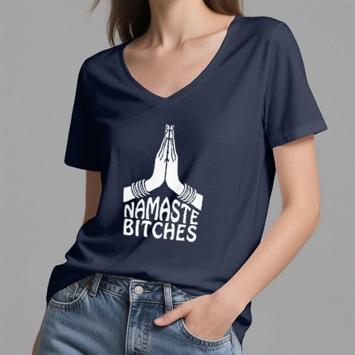 T-shirt col V humoristique Olivenorma Namaste Méditation Yoga - image 4