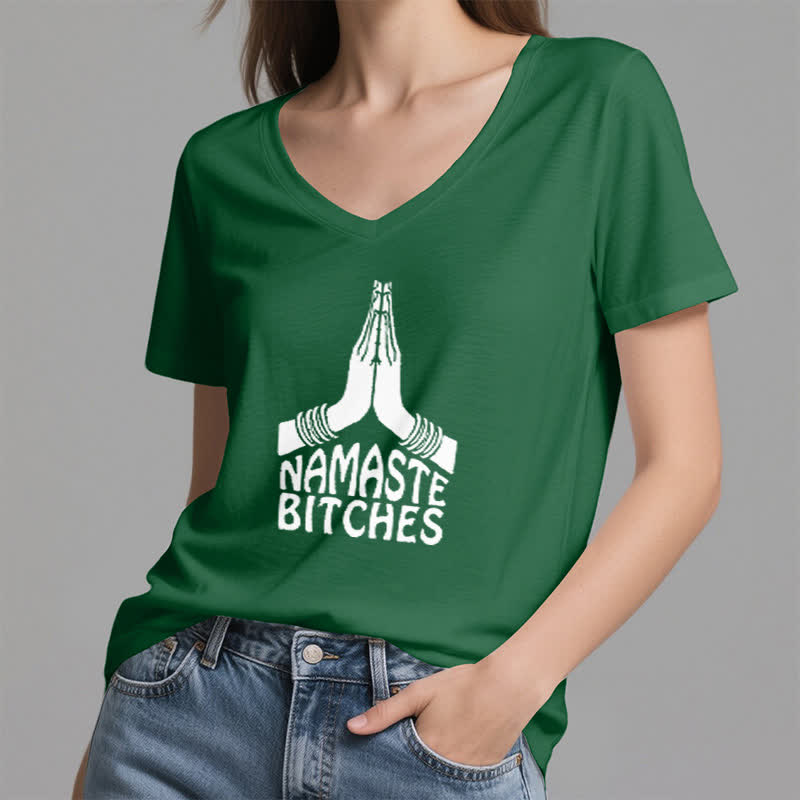 T-shirt col V humoristique Olivenorma Namaste Méditation Yoga - image 7