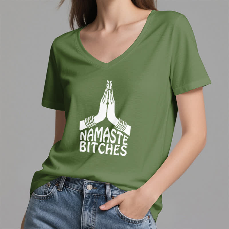 T-shirt col V humoristique Olivenorma Namaste Méditation Yoga - image 8