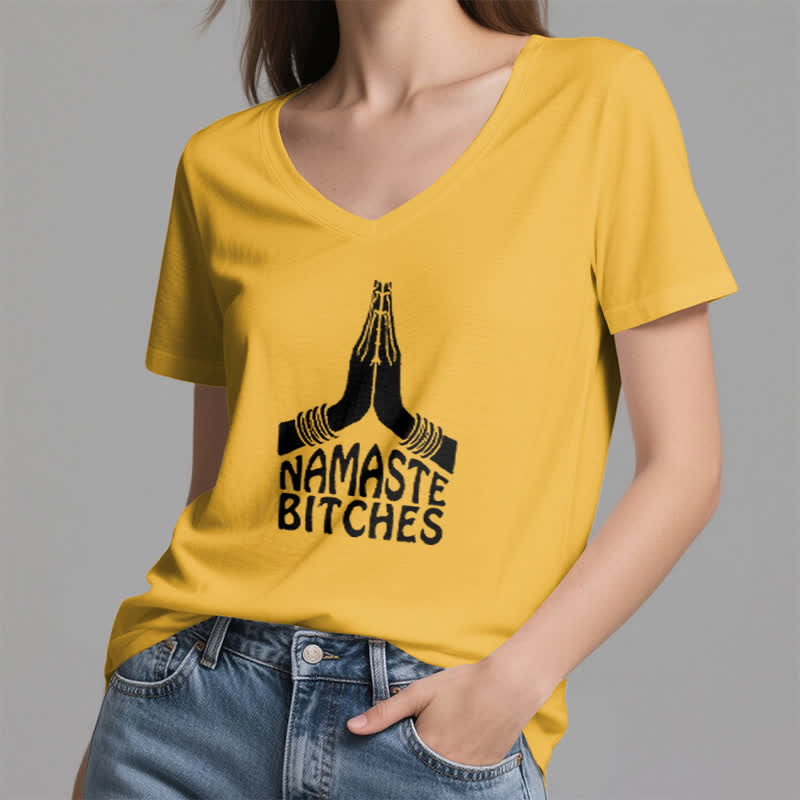 T-shirt col V humoristique Olivenorma Namaste Méditation Yoga - image 17