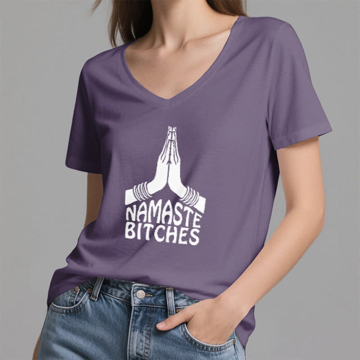 T-shirt col V humoristique Olivenorma Namaste Méditation Yoga - image 26
