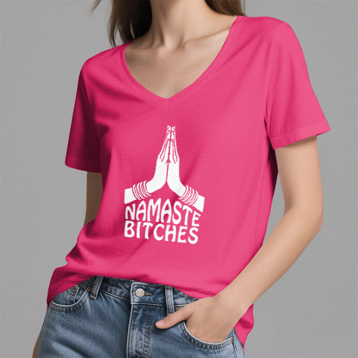 T-shirt col V humoristique Olivenorma Namaste Méditation Yoga - image 21