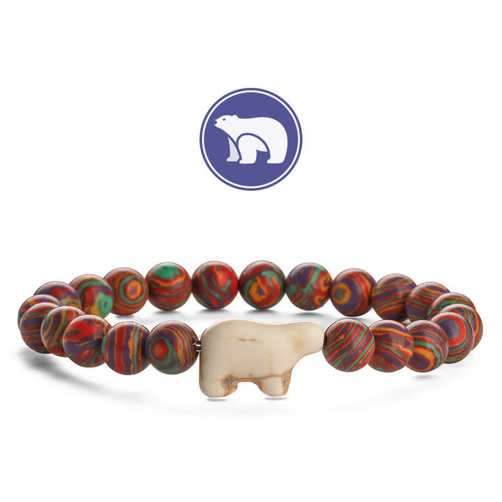 Bracelet en pierres précieuses Olivenorma avec ours polaire - Malachite rouge - image 8