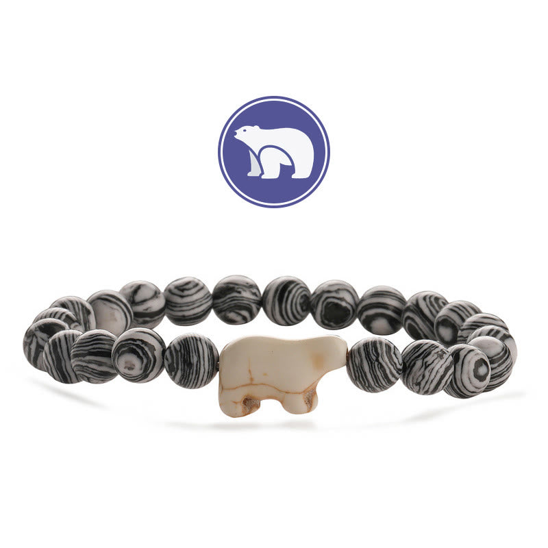 Bracelet en pierres précieuses Olivenorma avec ours polaire - Malachite blanche - image 9