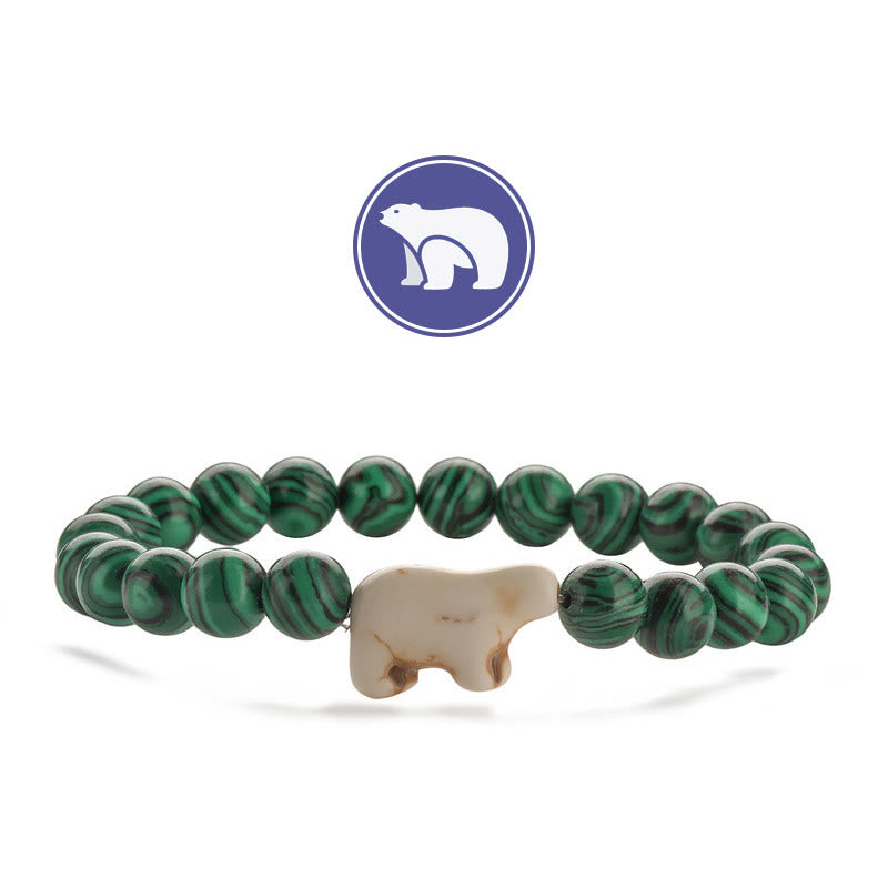 Bracelet en pierres précieuses Olivenorma avec ours polaire - Malachite - image 2