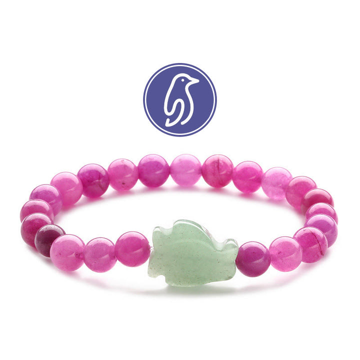 Bracelet de pierres précieuses Olivenorma Penguin Guideline - Calcédoine rose vif et aventurine verte - image 17