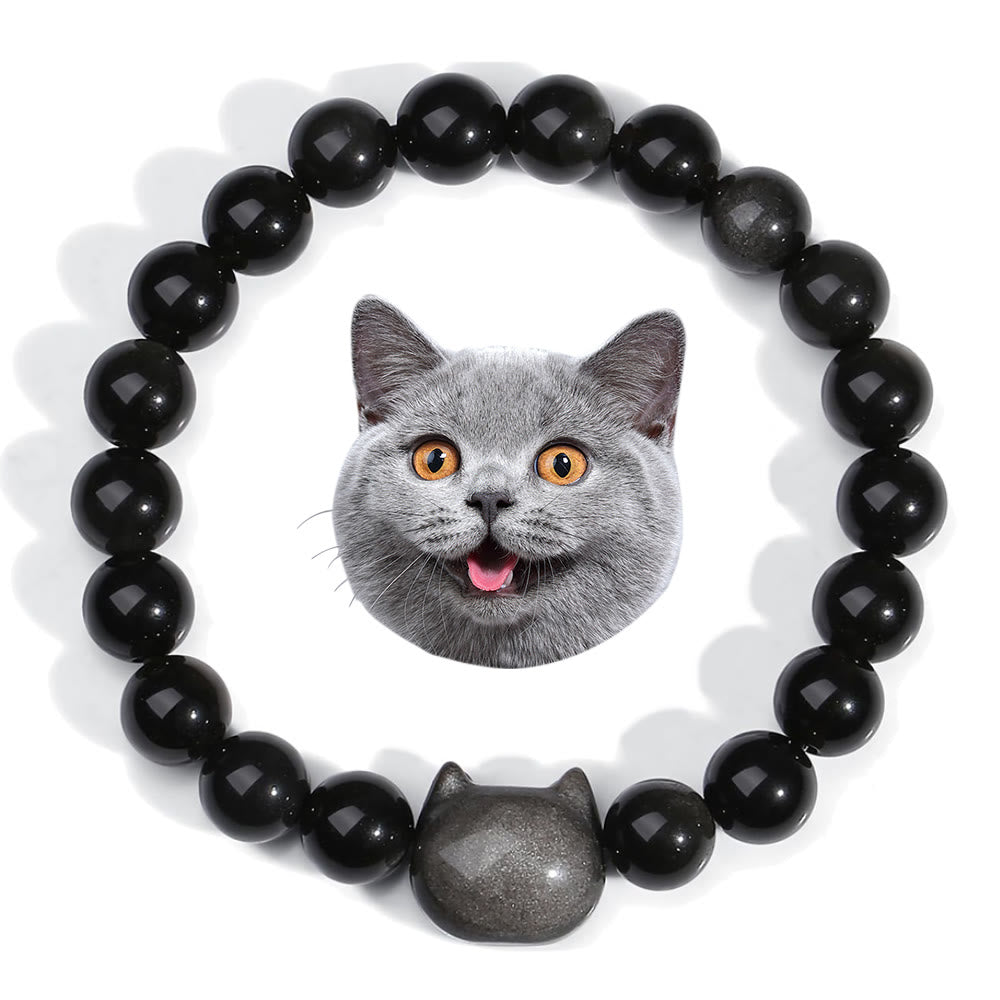 Bracelet de protection pour chats errants Olivenorma avec carte - Obsidienne à reflets argentés - Avec carte - image 24